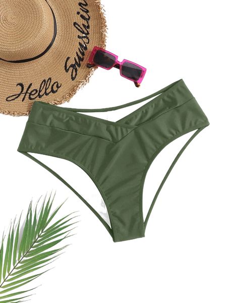 

plus plain high waisted bikini bottom 03og#, Black