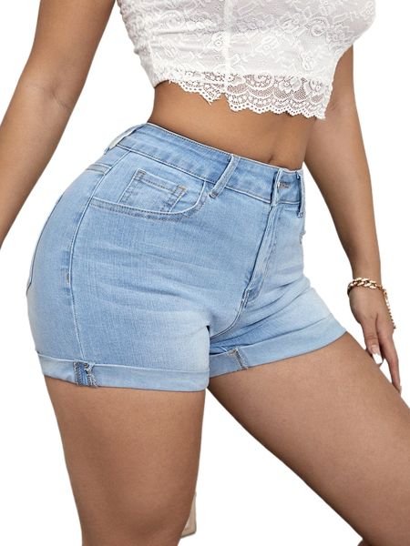

sxy high waist roll up hem denim shorts 12ps#, White;black