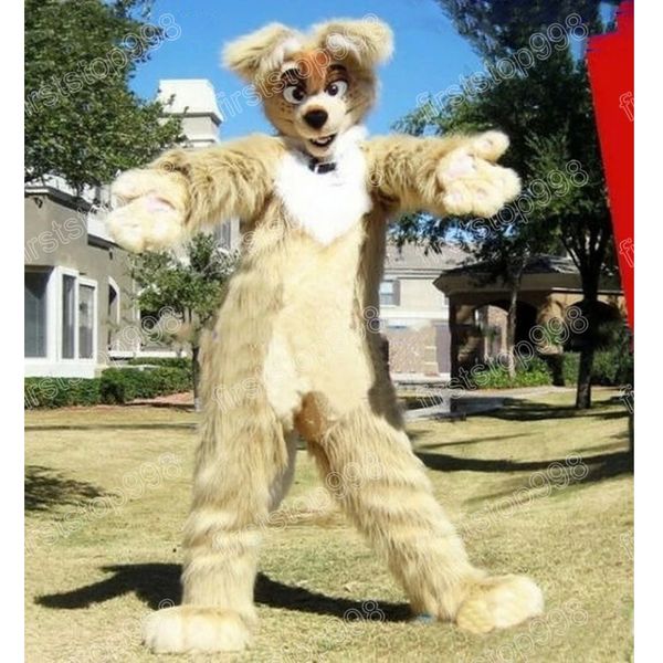 Halloween Long Fur Husky Dog Mascot Costume Cartoon Anime Personagem Adultos Tamanho do Natal A publicidade ao ar livre Terno