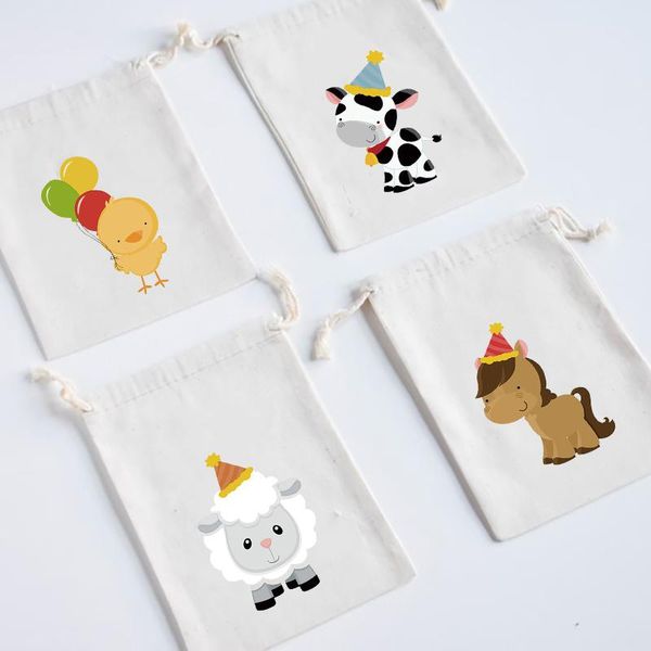 Confezione regalo 5 pezzi Sacchetti di caramelle Country Rustic Barnyard Farm Animal Cow Sheep Chick Tema Baby Shower Kid Birthday Party Decoration FavorGift