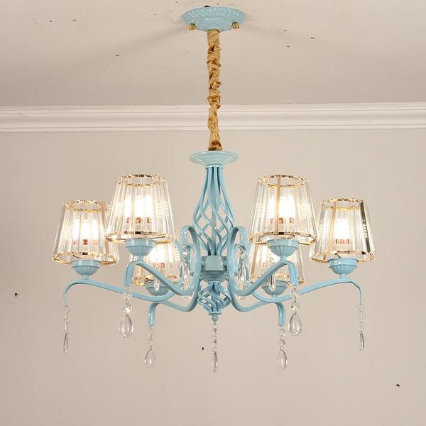 Подвесные лампы хрустальная люстра личность синий средиземноморский макарон гостиная