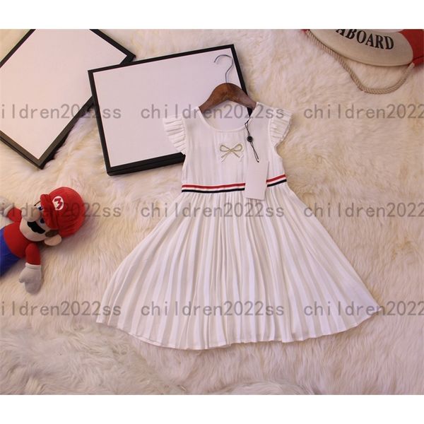

2022 summer mesh kids dress brand designer dresses for girls sleeveless dress round collar white skirts cotton pleated skirt hidden back zip, Red;yellow