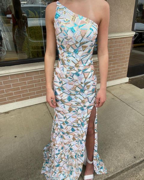 Lady Pageant Dress 2k23 оболочка с одной плечой многоцветной геометрической блестки Prom Prom Promt