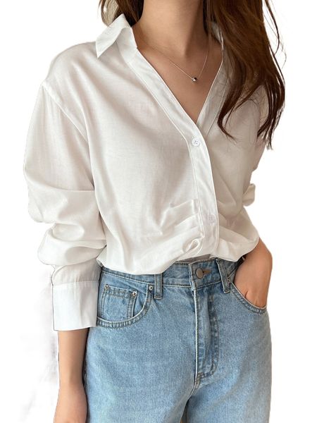 

dazy solid button front plicated drop shoulder shirt x365#, White