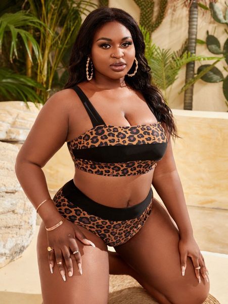 

plus leopard high waisted bikini swimsuit m0jj#, White;black