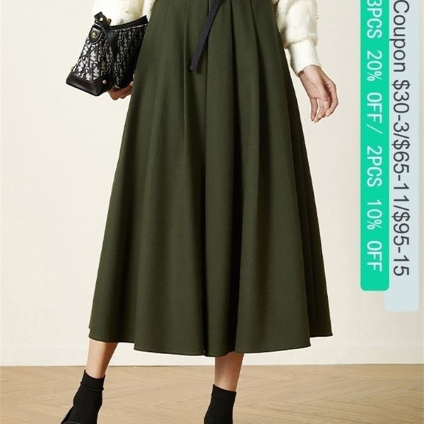 

vimly winter pleated long skirt for women fashion high waist solid thicken warm skirts office ladies faldas elegant faldas v0302 220401, Black