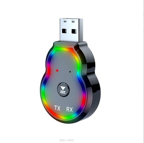 Bluetooth 5.0 RGB-Farbwechsel-Set, Audio-Empfänger, Sender, Mini-Stereo-Bluetooth, AUX, TX, RX, USB 3,5-mm-Buchse für TV, PC, Auto, kabelloser Adapter