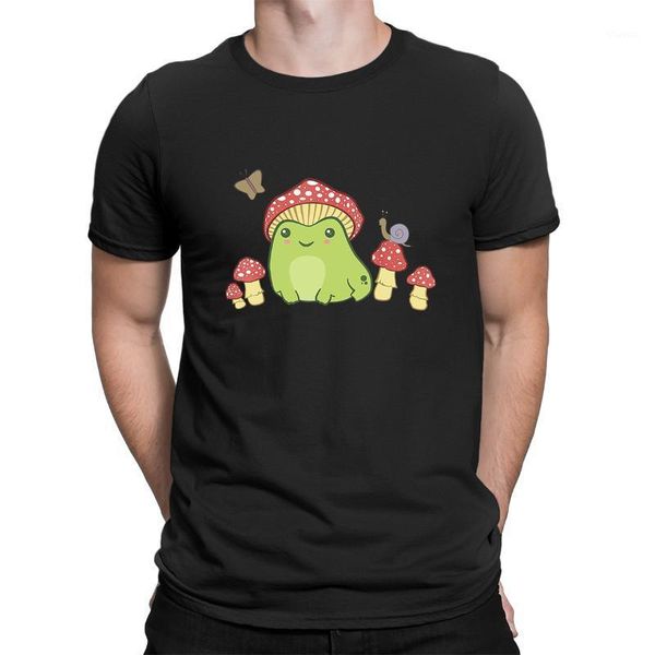 T-shirt da uomo T-shirt divertente rana con cappello a fungo T-shirt unisex manica corta estetica Cottagecore farfalla