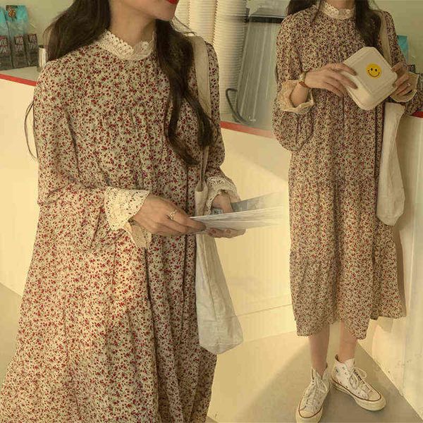 Vestido florido de maternidade vintage estilo da Coréia para enfermagem outono solto pós -parto mulher amamentando roupas de chiffon praia j220628