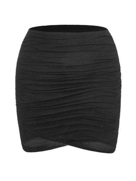 

plus ruched mesh skirt c90z#, Black