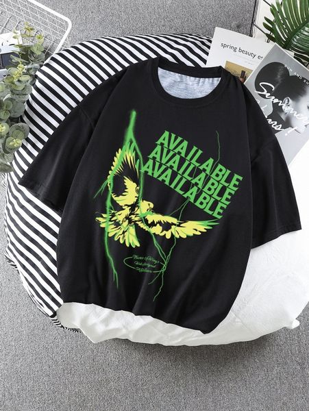 

men eagle & slogan graphic tee 94yf#, White;black