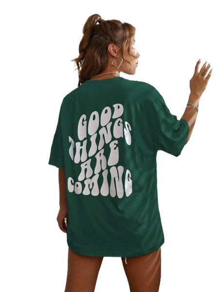 

slogan graphic drop shoulder tee h9cl#, White