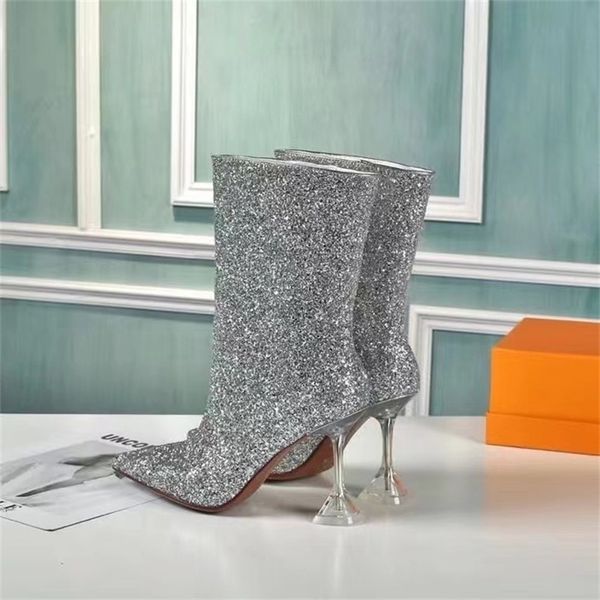 

designer winter ankle boots amina muaddi pointed-toe boots women designer pointed-toe boots martin desert boot sequins medal coarse non-slip, Black