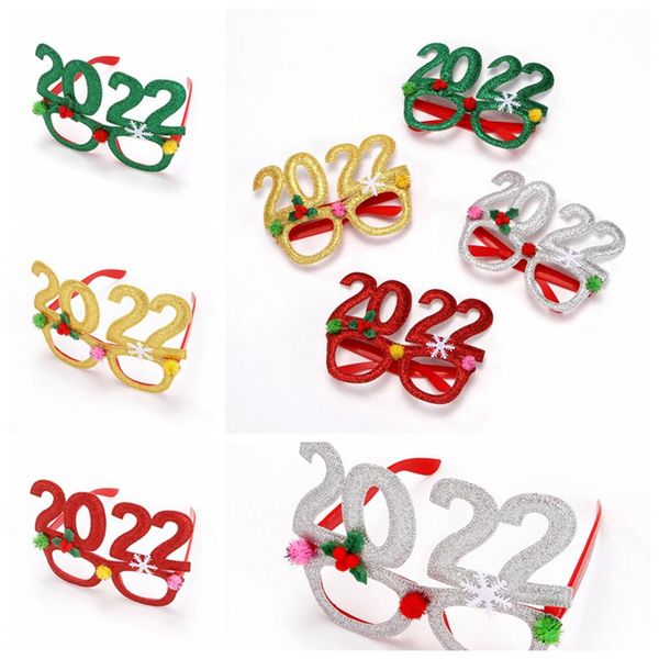 UPS Fashion Glitter Christmas Glasses Decorazione per feste 2022 Holiday Glass Frame Xmas Home Decorations Regali