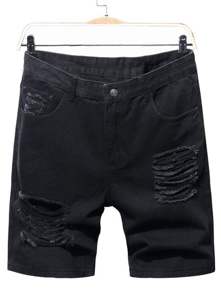 

romwe guys ripped denim shorts 56x0#, White;black