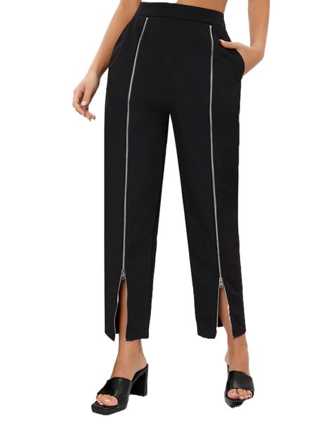 

zip up straight leg pants f5ef#, Black;white