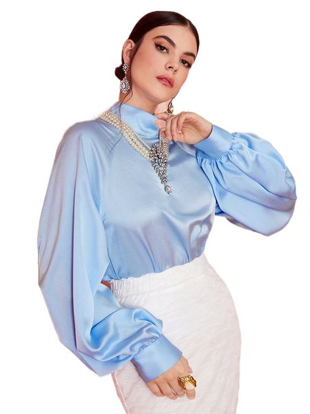 

lantern sleeve funnel neck without necklace q42c#, White