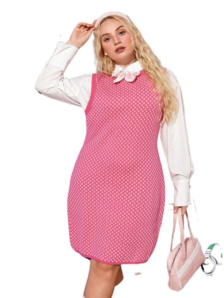 

plus 1pc allover pattern sweater dress 19nc#, Black