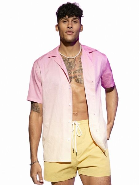 

men ombre shirt & drawstring waist shorts z9qu#, Gray