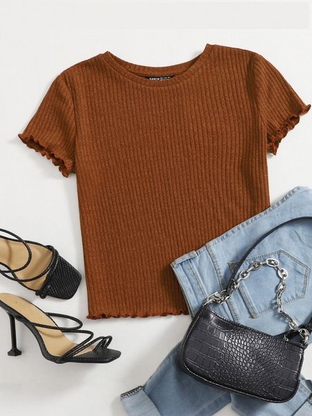 

lettuce trim rib-knit solid tee r6j9#, White