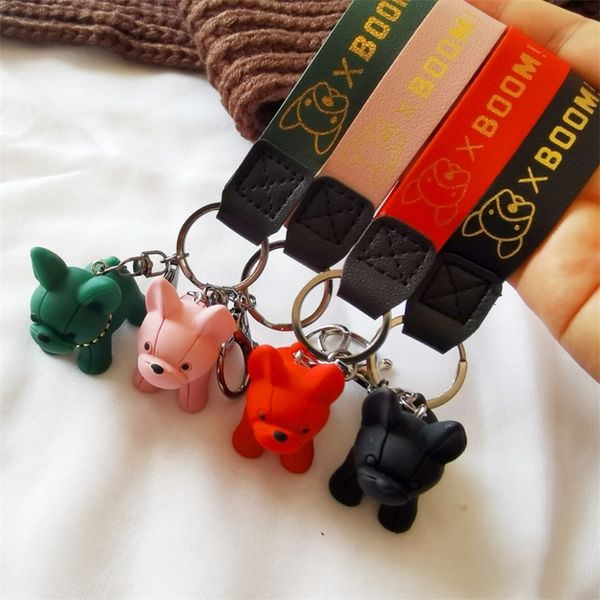 

cute dog keychain bag pendant resin fighting french bulldog keyring colorful car anime key chains for women trinket jewelry gift 220623, Silver