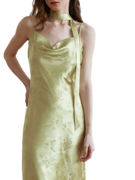 

simple retro floral jacquard draped cami dress f3vc#, Black;gray