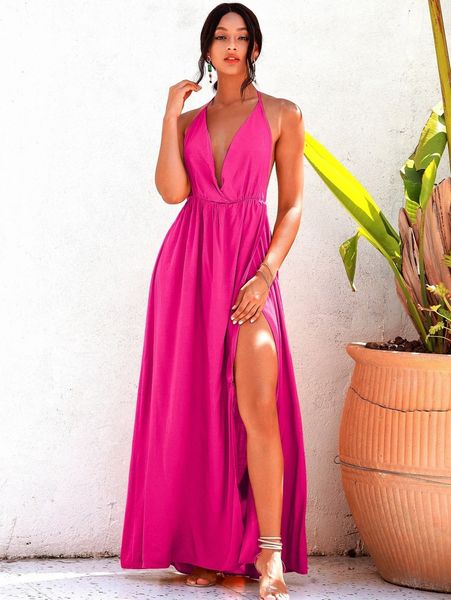 

tie backless plunging neck wrap hem maxi dress s4mj#, Black;gray