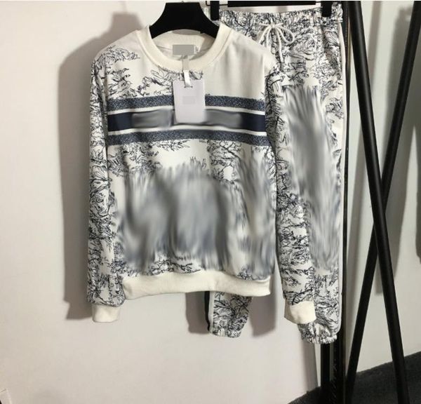 

320 2022 runway spring summer brand same style two pieces sets crew neck long sleeve womens clothes womens long pants faluo, White