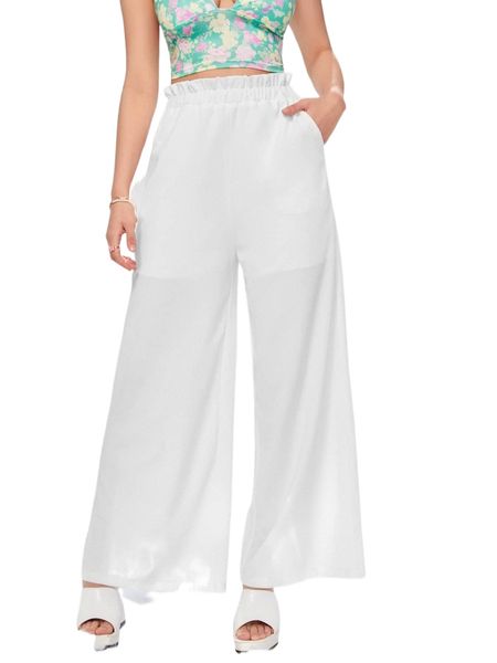 

paperbag waist wide leg pants n2ej#, Black;white