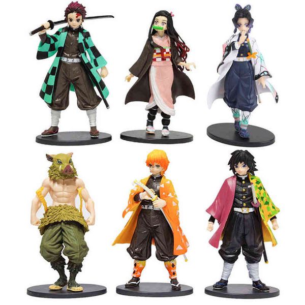

demon slayer kimetsu no yaiba nezuko kyoujurou tanjirou inosuke shinobu zenitsu action figure anime figurine toys 6pcs/set g220707