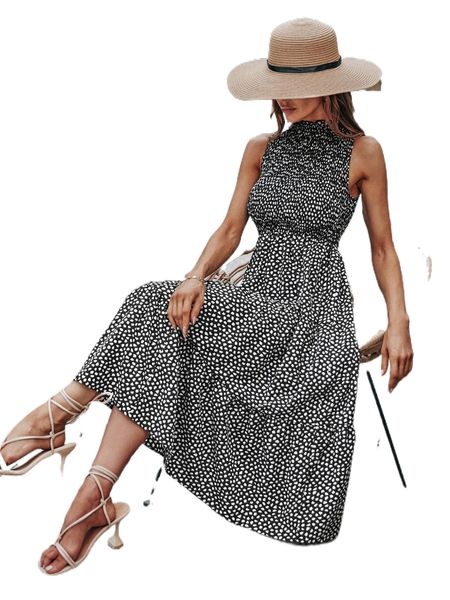 

all over print shirred ruffle hem dress i4fg#, Black;gray