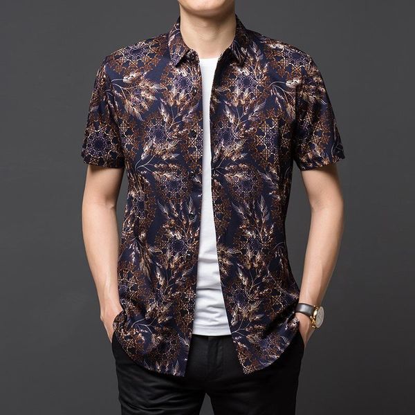 Camicie casual maschile in stile cinese squisito stampa digitale camicia a maniche corte di lusso di lusso di qualità estiva morbida comoda fresca ecy maschi m-xxxlme