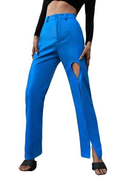 

cut out split hem pu pants w7zg#, Black;white