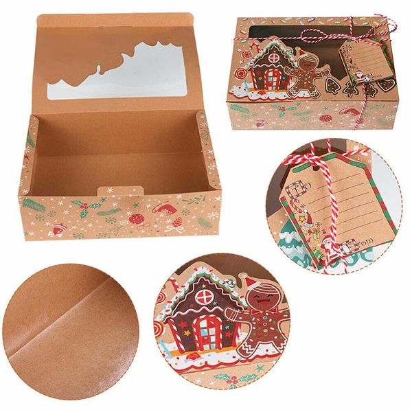 Brocada de presente 3pcs Kraft Paper Boxes Xmas Christmas Candy Cookie Box Cupcake Chocolate com tag pacote de casamento diy wapgift wrapgift