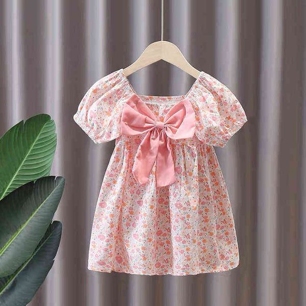

6m-7 years girls floral dresses 2021 new fashion sweet kids flowers costumes children bowknot vestidos toddler baby clothing y220510, Red;yellow