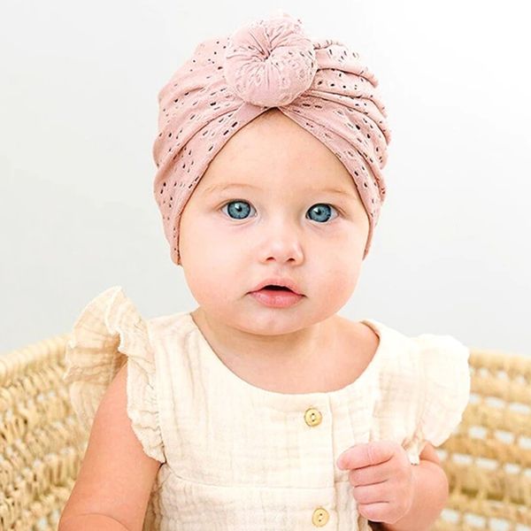 

baby newborn turban hat hollow toddler beanie girls hair accessories infant bonnet kids cap boy headwear birthday gifts, Yellow