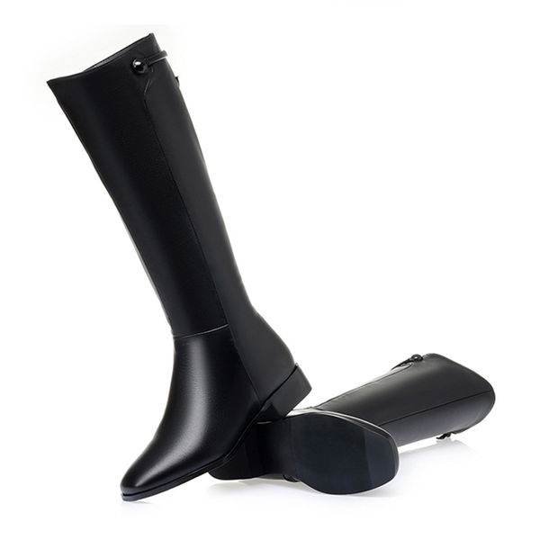

women long boots 2022 new genuine leather short velvet women roman boots low heel large size riding boots women, Black