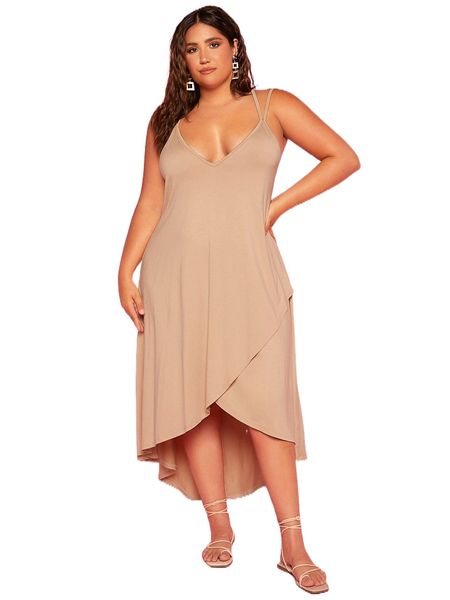 

plus solid tulip hem cami dress b56b#, Black