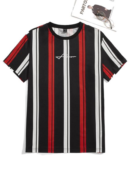 

men vertical striped & letter graphic tee m1dm#, White;black