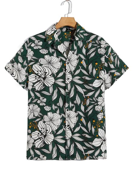

men allover floral print shirt i5dt#, White;black