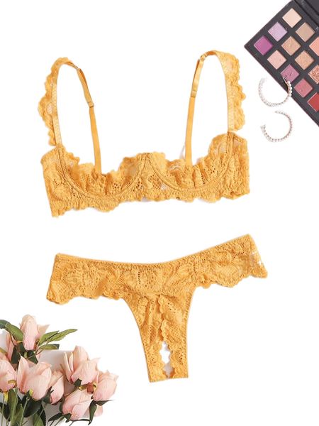 

floral lace underwire crotchless lingerie set z1gb#, Black;red