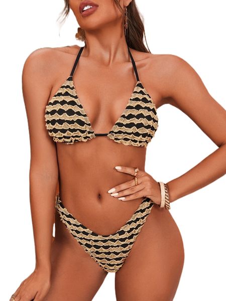 

lettuce trim triangle bikini swimsuit v2jr#, White;black