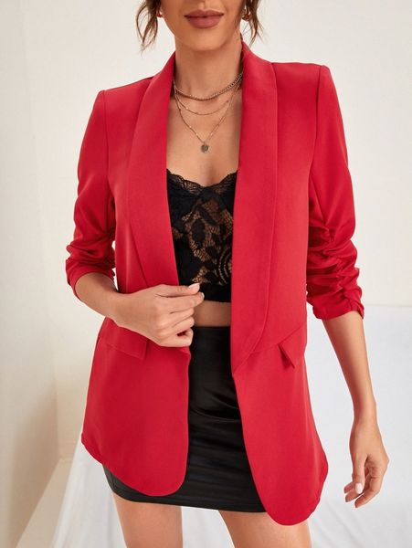 

shawl collar gathered sleeve flap detail blazer y6ri#, White