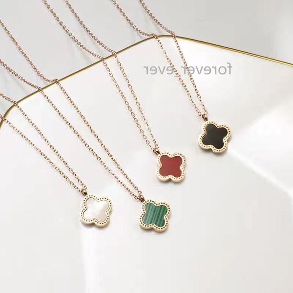 

forever_ever multi style beautiful clover pendant necklace fashion ladies rose gold stainless steel four leaf flower necklaces jewelry for g, Black