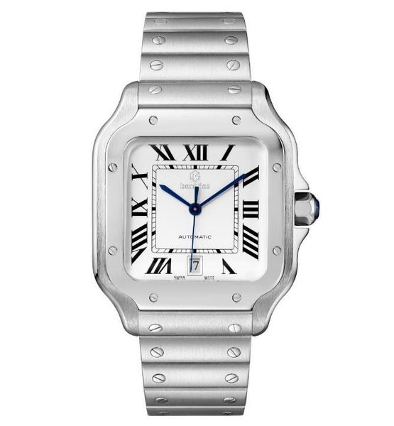 

business automatic lovers watch made of premium stainless steel baked blue watch needle sapphire lens deep waterproof fashion gift, Slivery;brown