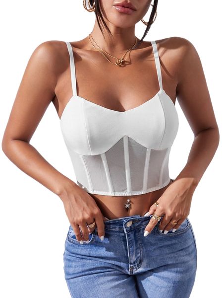 

contrast mesh crop cami b05u#, White
