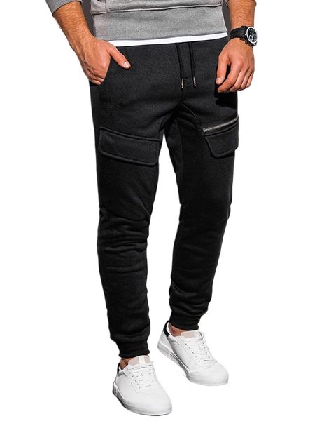 

men drawstring waist flap detail sweatpants b0zb#, Black
