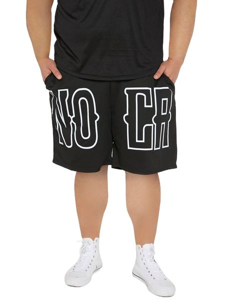 

extended sizes men letter graphic shorts 04up#, White;black