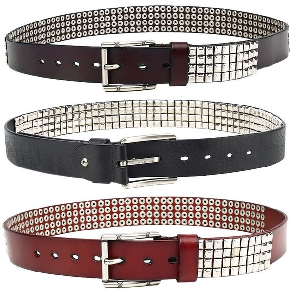 

fashion luxury men's belt women's designer high-quality multicolor optional cowhide buckle willow nail alloy retro square accessor, Black;brown
