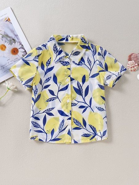 

toddler girls plant print button front shirt she, White;black